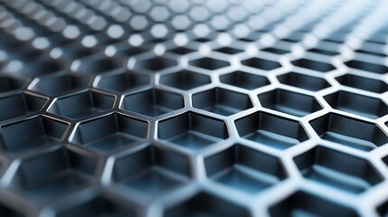 Close-up of a modern metallic surface featuring a hexagonal pattern. The design highlights a sense of innovation and engineering, perfect for various industrial themes.