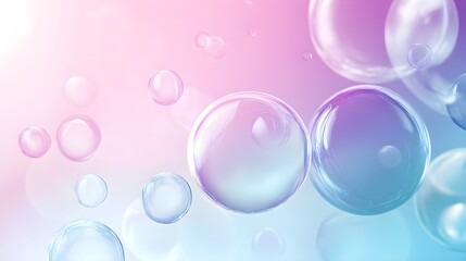 An image of many translucent bubbles floating against a pastel pink and blue background.