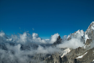 snowy landscapes photographed from punta helbronner, on the skyway of the mont blanc mountain range...