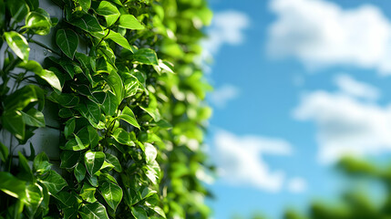 Lush Green Ivy Climbing on a Bright White Wall Against a Clear Sky