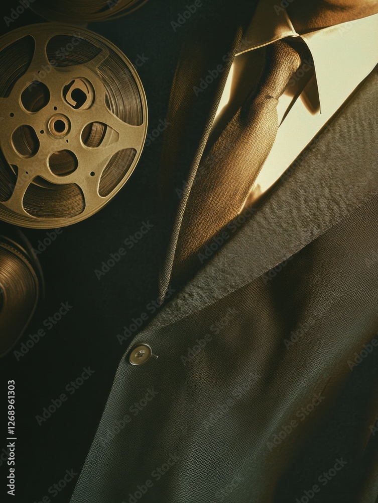 Leinwandbilder close up view of vintage film reels and tape with space for text in an atmospheric setting. generati