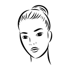 model girl's head, vector sketch. Fashion illustration. Woman's Hair Style