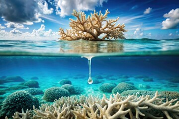 Dripping slime falls from a coral branch into the ocean water below, coral, sea creatures, aquatics
