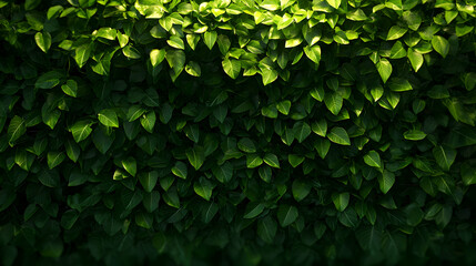 Lush Green Leaves Covering a Wall Background in Natural Light with Detailed Foliage and Organic Texture