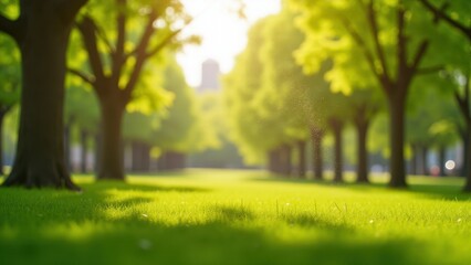 Springtime sneeze, Clear park scene with pollen grains floating in sunlit air photorealistic.