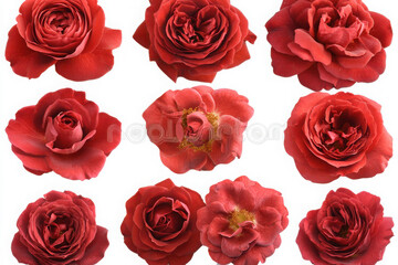 Set of red roses a stunning collection isolate on white background