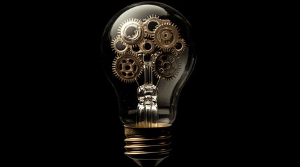 Intricate gears inside light bulb symbolizing innovation and technology