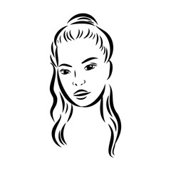 model girl's head, vector sketch. Fashion illustration. Woman's Hair Style