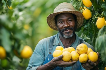 Farmer holding freshly harvested passion fruit in orchard