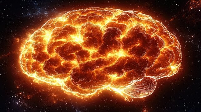 Fiery Brain Exploding In Cosmic Space