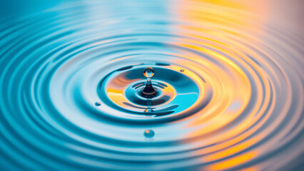 Close-up of water ripple in a calm lake with golden sunlight reflection, showcasing nature's tranquility and serenity, perfect for zen and relaxation themes