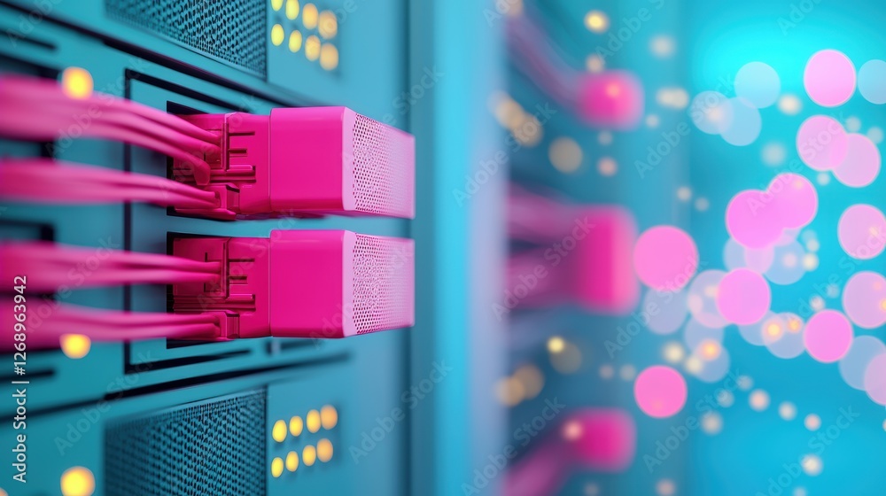 Poster a close up of a secure server room with rows of blinking servers and network cables, emphasizing the