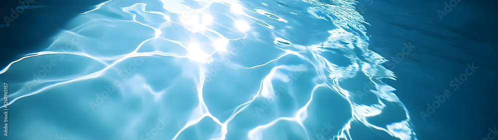 Poster tranquil underwater view of a glimmering rippling swimming pool with crystal clear water reflecting 