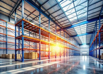 Fototapeta premium Empty Modern Warehouse, High Bay Storage, Distribution Center, Logistics Facility, Industrial Space