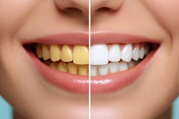 Contrasting smiles  before and after dental whitening showcasing yellowed vswhite teeth effects