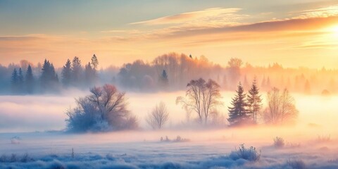 Fototapeta premium Misty Morning Frost: Soft Gradient Light Wallpaper Background with Copy Space