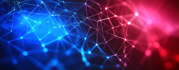 Abstract digital grid background with glowing blue and red lights, representing connectivity and technology. vibrant colors create dynamic visual effect