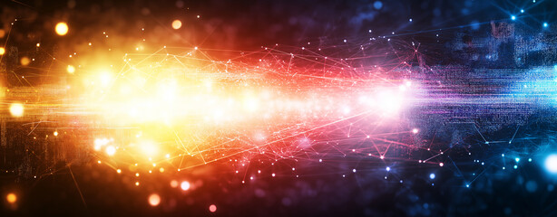 vibrant abstract background featuring glowing lines and light effects, creating sense of energy and movement. colors blend from orange to blue, enhancing dynamic visual appeal