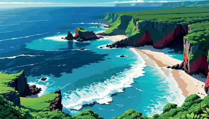 Obraz premium Stunning Tropical Cliffs Overlooking a Pristine Beach