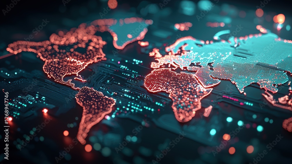 Poster financial data and charts displayed on a computer screen with a world map background, highlighting t