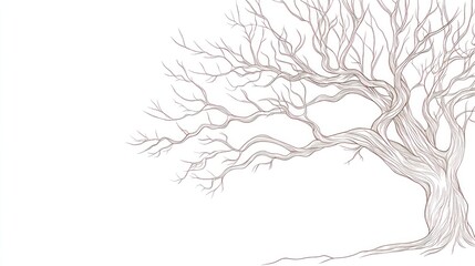 Fototapeta premium Bare tree branch sketch, winter landscape, white background, nature illustration