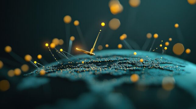 A satellite orbiting Earth, transmitting data and connecting people across continents, symbolizing the power of technology in facilitating global knowledge sharing.