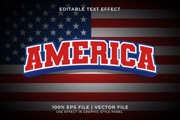 America 3D Editable Vector Text Effect. Red and Blue Text Effect