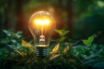 Green Forest Illumination: Celebrating Earth Day and Eco-Friendly Environment with a Lightbulb