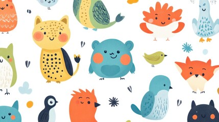 Naklejka premium Cute animal illustrations; children's book, fabric print