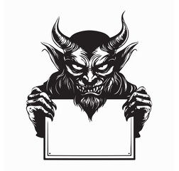 Dark Demon Holding a Mugshot Board as a Crime Suspect in a Sinister Vector Illustration