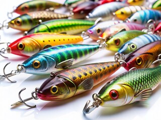 High-Resolution Image of Fishing Lures: Vobler Baits Isolated on White Background