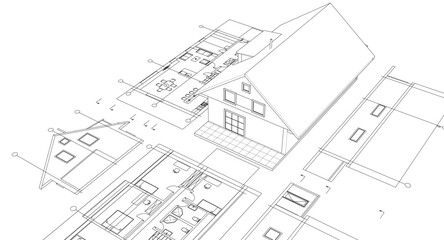 residential architecture house plan 3d illustration