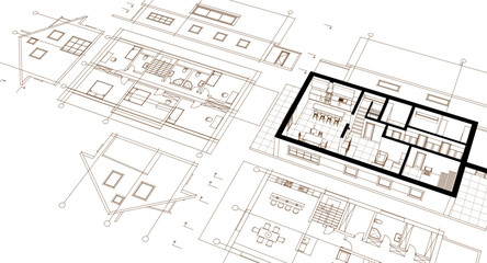 residential architecture house plan 3d illustration