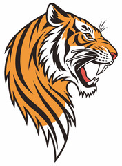 Furious look: vector composition of a tiger head with intense eyes and clear stripes
