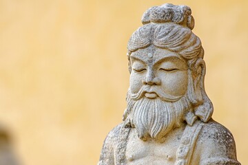 Fototapeta premium Stone statue of a serene bearded man with closed eyes