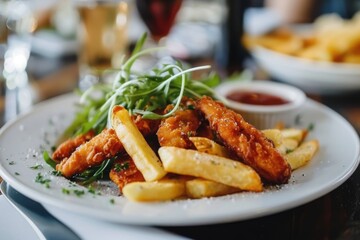 Crispy Chicken Fingers with French Fries &ndash; Classic Fast Food Combo