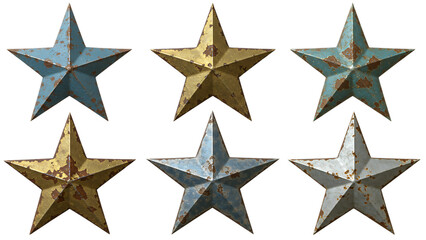 Obraz premium Weathered Metal Stars Vintage-Inspired Patriotic Decor Elements (PNG),Rustic Elegance Aged Metal Stars for Vintage Americana Decor (Transparent PNG)