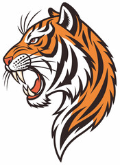 Vector illustration of a tiger in profile with a furious expression and an intense look
