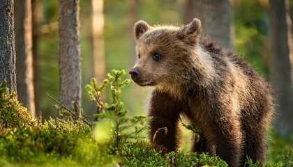 Fototapeta premium Una osa caminando en libertad por un bosque verde