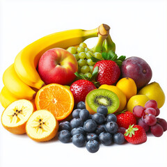 fresh fruits on white