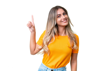 Young Uruguayan woman over isolated background showing and lifting a finger in sign of the best
