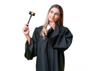 Judge Uruguayan woman over isolated background and looking up