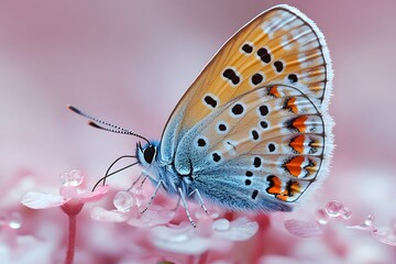 Delicate Butterfly Resting on Pink Flowers - Nature and Wildlife Photography