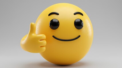 3D Rendered Emoji with Thumbs Up, Expressing Approval