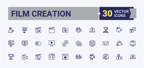 Film Creation line icons set. Contains related to simple, mobile, movie, technology, ar, digital and more. Minimalistic icons. Vector icons editable stroke.