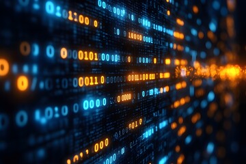 Obraz premium Binary Code and Data Streams - Digital Technology and Cybersecurity Concepts