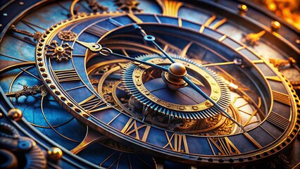 Obraz premium Intricate Details of an Astronomical Clock Face: Macro Photography