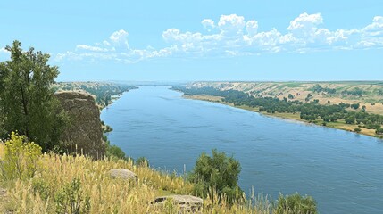 Obraz premium Scenic River Valley Overlook on a Sunny Day