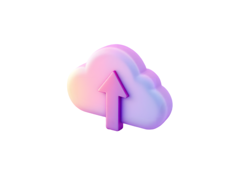 Stylized Gradient Cloud Icon with an Upward Arrow Symbolizing Cloud Computing and Digital Storage