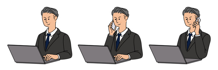 ノートパソコンで仕事をする50～60代男性ビジネスマン2 businessman